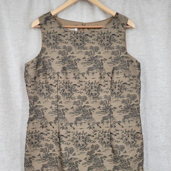 Talbots Suit Dress Toile Floral Patterned Sleeveless Light Brown Black Women's - Picture 3 of 10